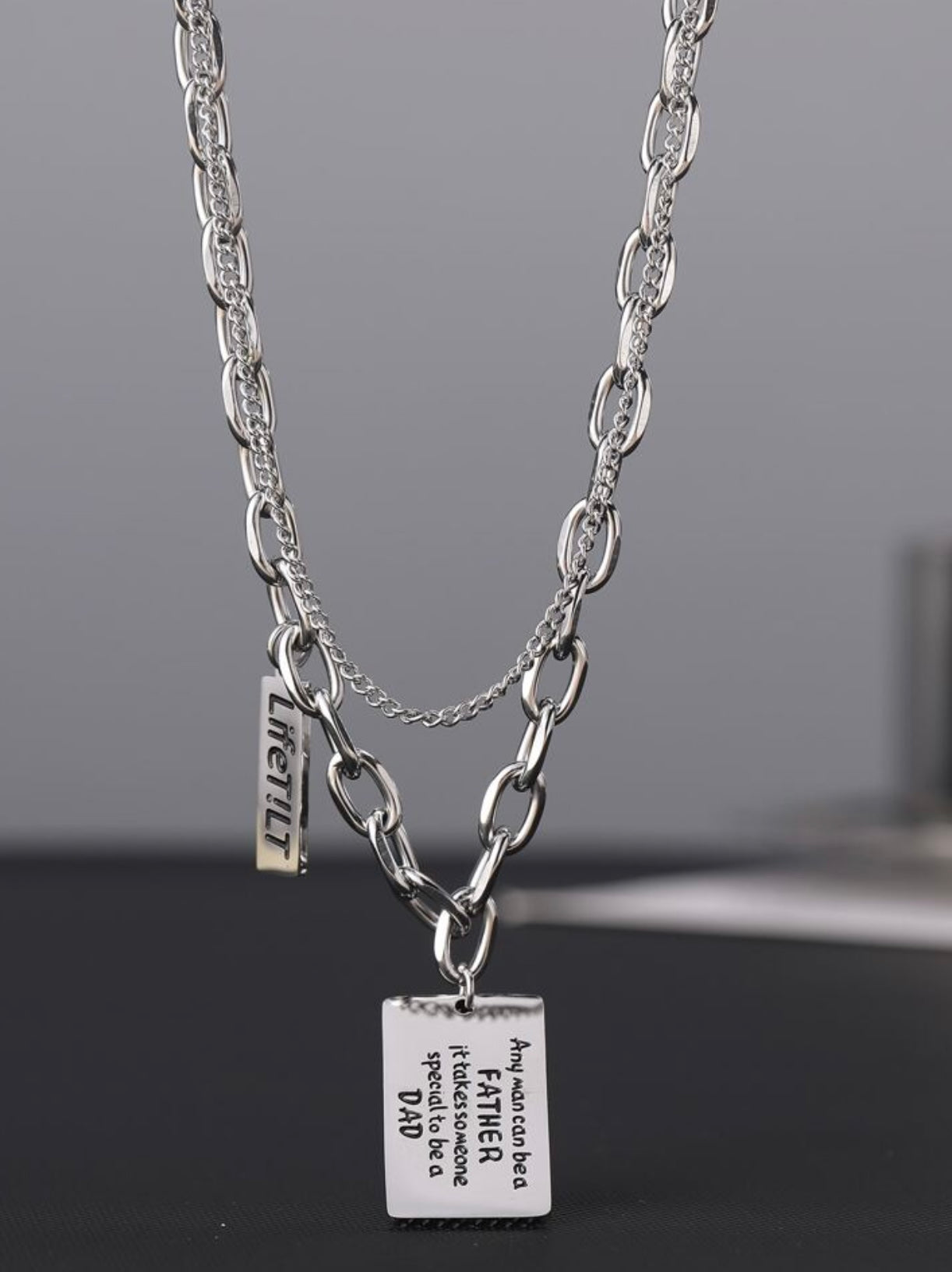 Square Multi Layer Tag Pendant chain