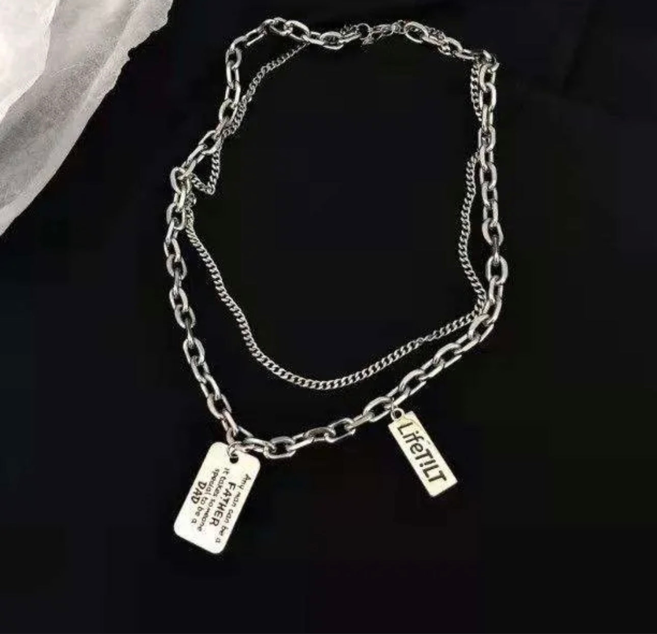 Square Multi Layer Tag Pendant chain